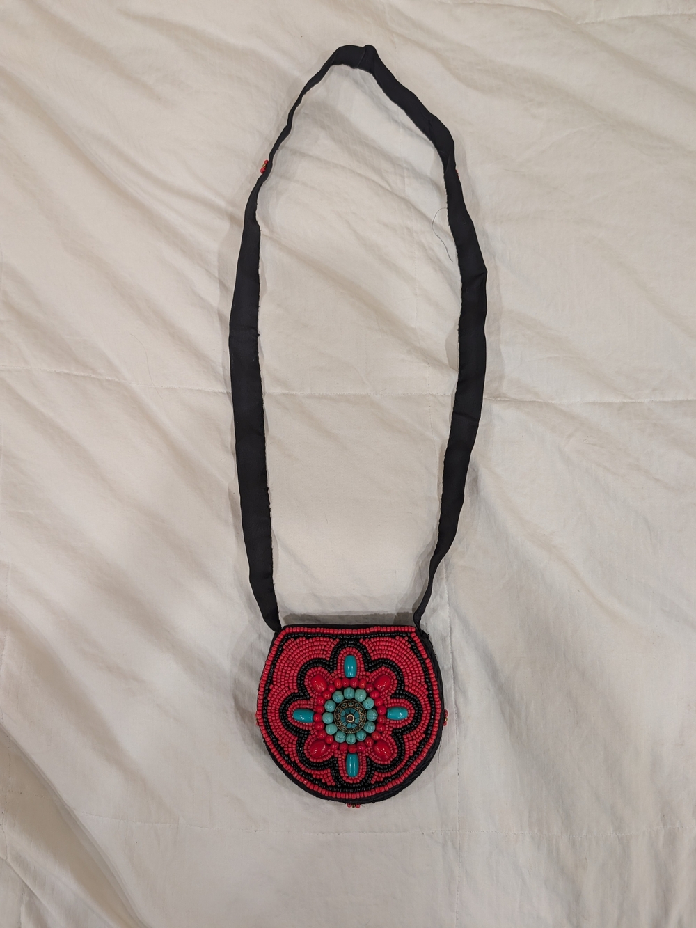 Hand-Beaded Red & Turquoise Crossbody Bag